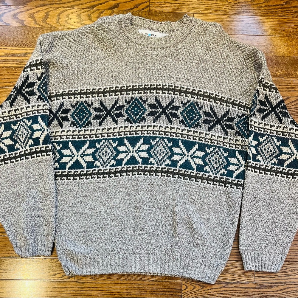 Vintage New Era Fair Isle Knit Sweater USA Made L
